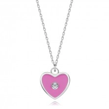 925 ezüst állítható gyerek nyaklánc- rózsaszín szív, átlátszó gyémánt