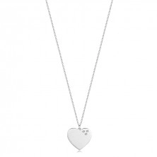 Briliáns nyaklánc 925 ezüstből - lapos szív, három átlátszó gyémánttal