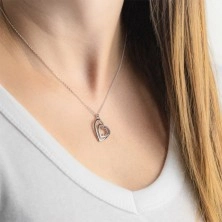 Gyémánt nyaklánc 925 ezüstből - összekötött dupla szív körvonal, átlátszó briliánsokkal