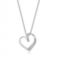 925 ezüst nyaklánc - átlátszó gyémántok, szív körvonala hullámos váll, állítható hosszúság
