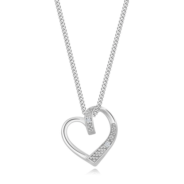 925 ezüst nyaklánc - átlátszó gyémántok, szív körvonala hullámos váll, állítható hosszúság