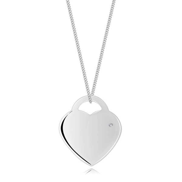 925 ezüst nyaklánc - lógó szív alakú lakat, átlátszó briliánssal