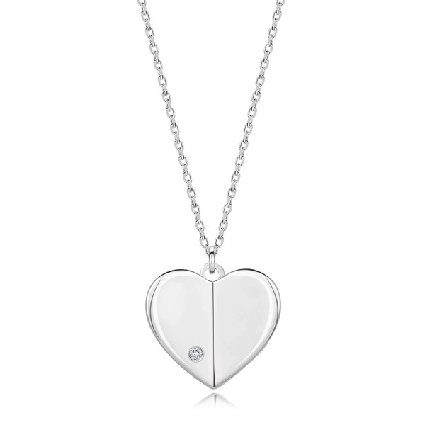 Gyémánt nyaklánc 925 ezüstből - szív magasított oldalakkal, kerek briliánssal