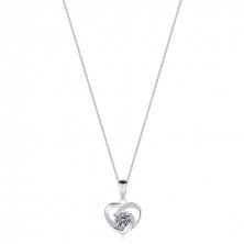 925 ezüst nyaklánc - szív körvonal cirkóniákkal, jellegzetesebb cirkónia a közepén