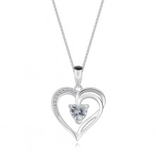  925 ezüst nyaklánc - aszimmetrikus szív, váll hasított rész, szív cirkónia 