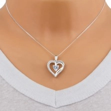  925 ezüst nyaklánc - aszimmetrikus szív, váll hasított rész, szív cirkónia 