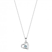 925 ezüst nyaklánc - aszimmetrikus szív a váll egy részével, világoskék szív cirkónia 