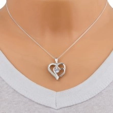 925 Ezüst nyaklánc – két szívkontúr, kerek átlátszó cirkónia