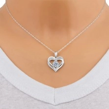 925 ezüst nyaklánc - dupla szív, nagyobb cirkónia középen, apró átlátszó cirkóniák