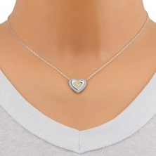 925 ezüst kéttónusú nyaklánc – szív váltakozó sima és strukturált vonalakkal