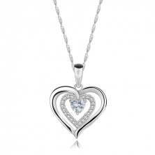 925 ezüst nyaklánc – hármas szív, szív alakú cirkónia, kerek cirkóniák