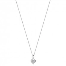 925 Ezüst nyaklánc – átlátszó cirkóniákkal díszített szív, sima szegély