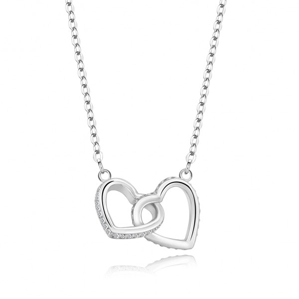 925 ezüst nyaklánc – átfűzött szív körvonalak, szegély átlátszó cirkóniákból