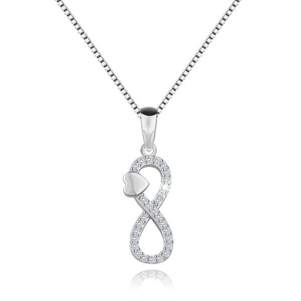 925 ezüst nyaklánc - a végtelen szimbólum fényes szívvel, átlátszó cirkóniákkal