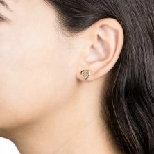 9K kombinált arany fülbevaló - dupla szív cirkóniával, fülbevaló, stekkerzár