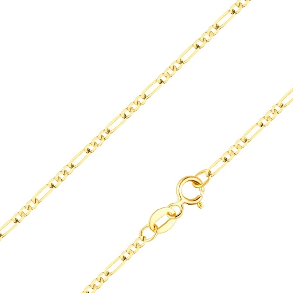 14K arany lánc sárga kivitelben - Figaro minta, fazettált láncszemek, 450 mm