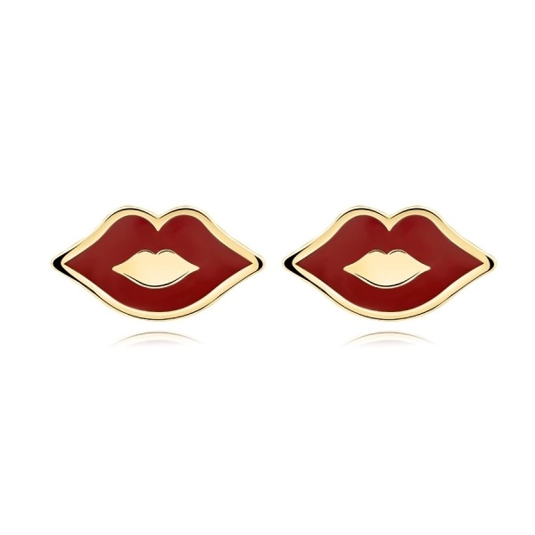 375 sárga arany fülbevaló - női ajkak piros rúzssal