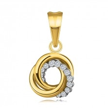 585 kombinált arany medál - átfűzött gyűrűk, átlátszó cirkóniák