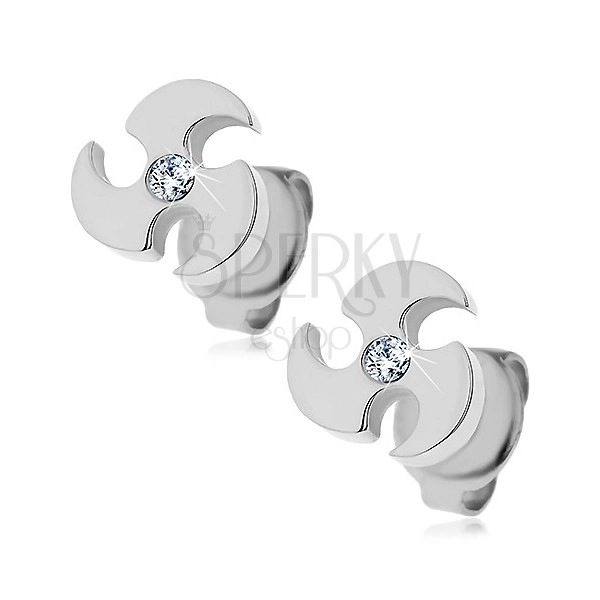 Acél fülbevaló ezüst színben - forgó penge, átlátszó cirkónia