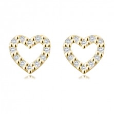 14K sárga arany gyémánt fülbevaló - szív körvonal, átlátszó briliáns, stekkerzár