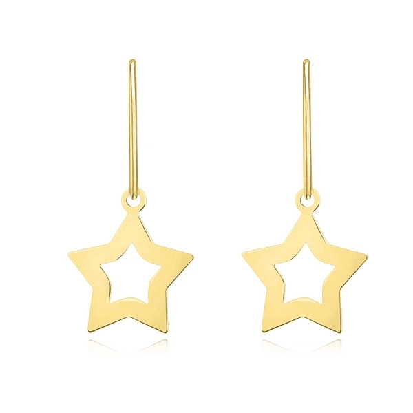 585 sárga arany lógós fülbevaló  - szimmetrikus csillagok, afrikai akasztóval