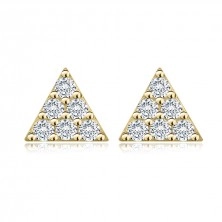 585 sárga arany fülbevaló - háromszög átlátszó cirkóniákkal,stekkerzár