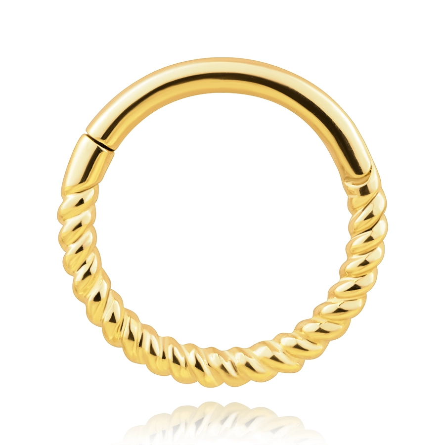 14K sárga arany kerek piercing - csavart váll, bepattintós zárral, 8 mm