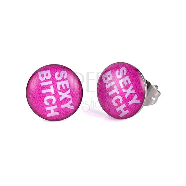 Pink acél fülbevaló - Sexy Bitch logó