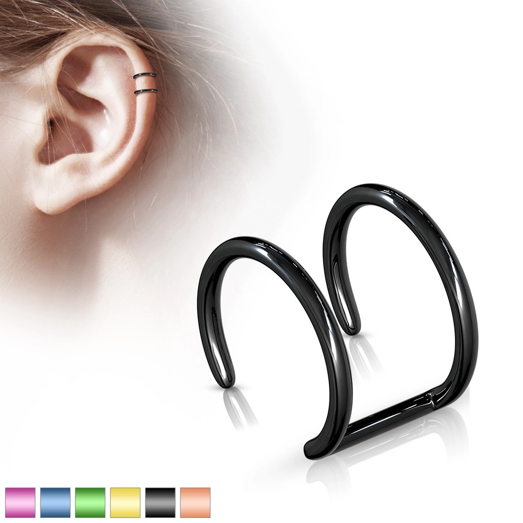 Sebészeti acél hamis fül piercing - anodizált kettős karika - A piercing színe: Fekete