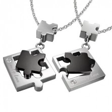 Medál pároknak acélból - puzzle, fekete és ezüst
