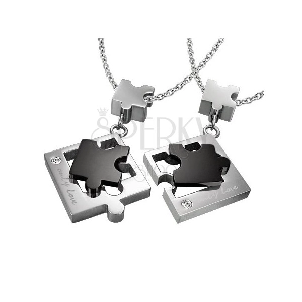 Medál pároknak acélból - puzzle, fekete és ezüst