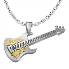Ezüst - arany acél medál, gitár