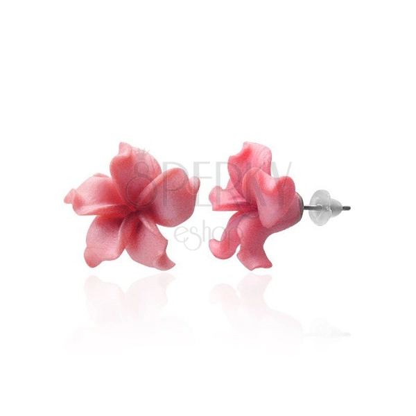 Fimo fülbevaló, virág - hullámos rózsaszín szirmok