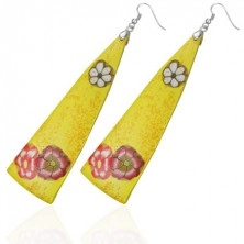 FIMO fülbevaló - sárga háromszögek, virágok