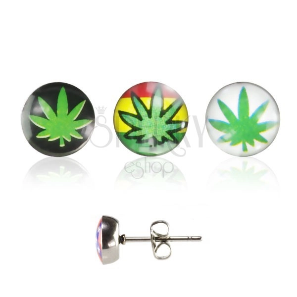 Kerek acél fülbevaló - cannabis logó
