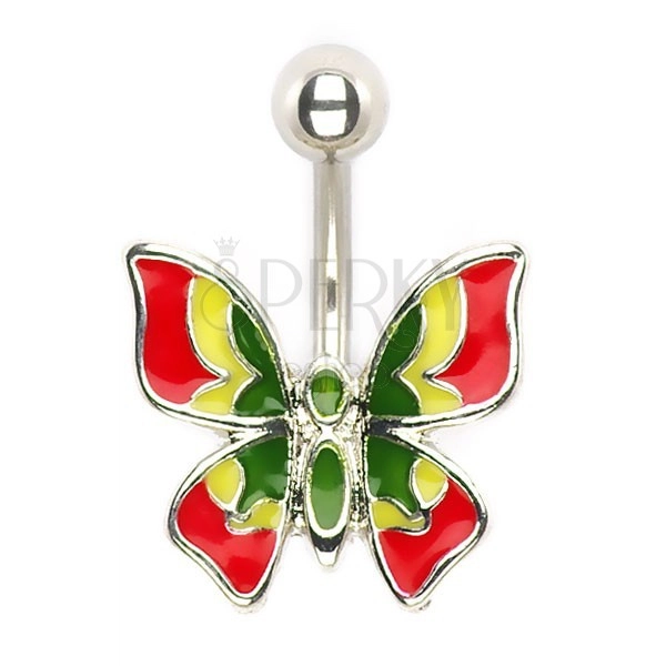 Köldök piercing - többszínű pillangó
