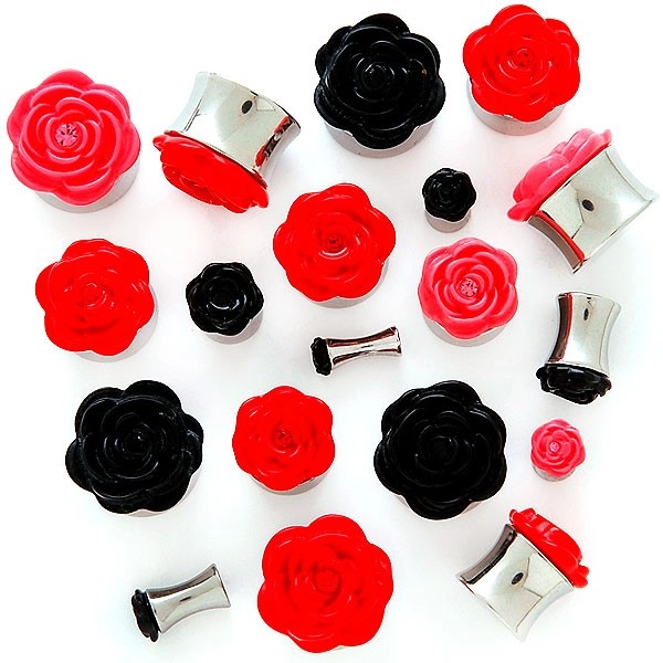 Fültágító dugó műanyag virággal - Vastagság: 16 mm, A piercing színe: Rózsaszín