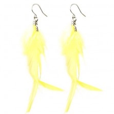 Függő fülbevaló - neon sárga tollak
