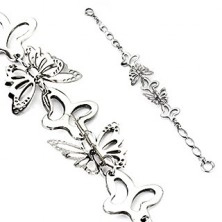 Acél karkötő - ezüst pillangók