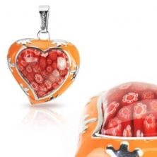 Medál Murano üvegből, narancssárga szív