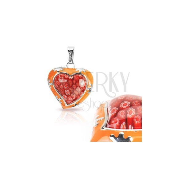 Medál Murano üvegből, narancssárga szív