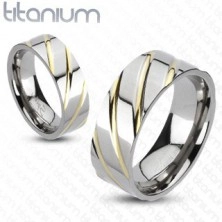Gyűrű titániumból - ezüst, arany sávok