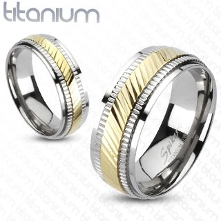Gyűrű titániumból - két színű, sávozott - Nagyság: 68