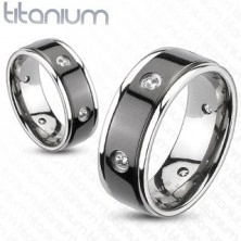 Titánium gyűrű - fekete sáv, cirkóniák