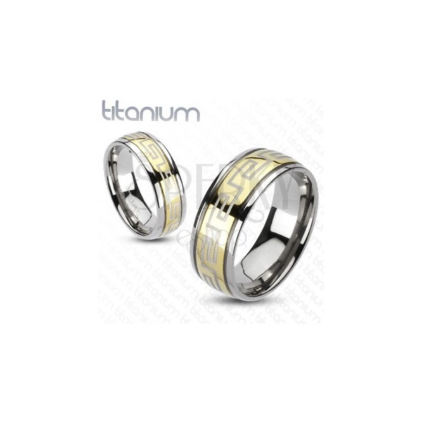 Titánium gyűrű - arany és ezüst, görög motívum