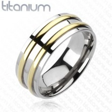 Titánium karikagyűrű - ezüst, két arany sávval