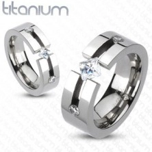 Titánium gyűrű - kivágással, négyszögletes és kör cirkóniák