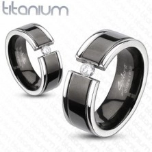 Titánium gyűrű - fekete sáv, cirkónia