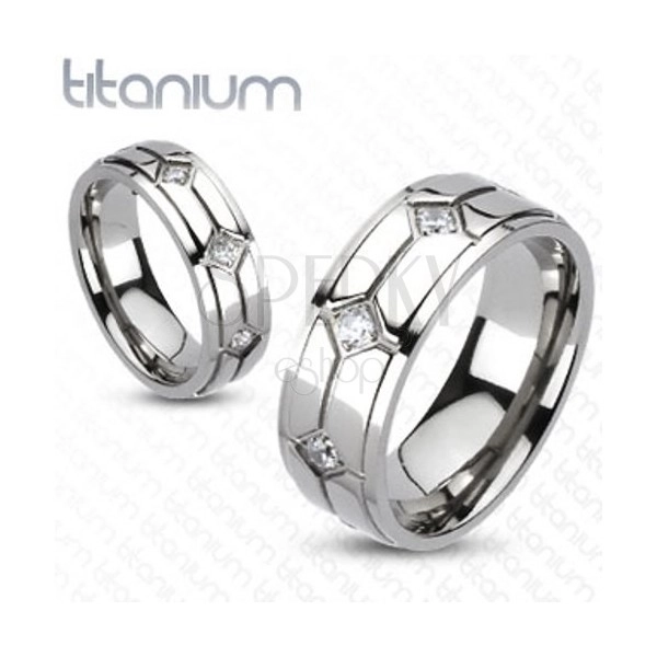 Titánium karikagyűrű - rombuszok, beágyazott cirkóniák