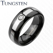 Tungsten fekete gyűrű - ezüst szegély, cirkónia